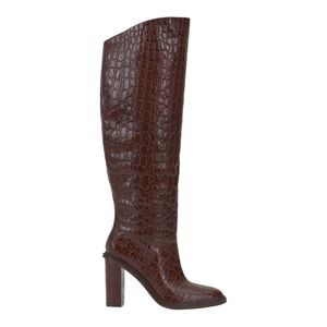 Vince Camuto Pendarie chocolate Brown Croc Print leather knee high heeled boot